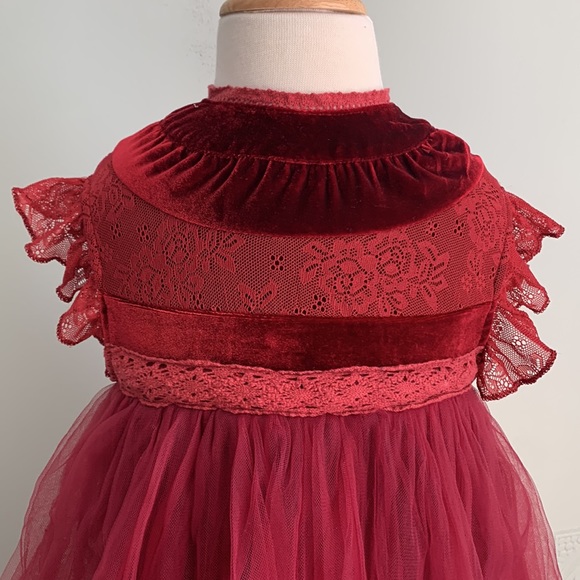 Velvet, tulle and lace red dress, Girls Size 4 (2 avlbl = TWINS), Color Sangria - Picture 3 of 4